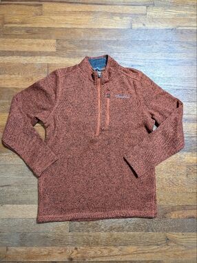 529 Eddie Bauer Men's S Fleece 1/4 Zip Pullover Jacket Dark Orange Long Sleeve